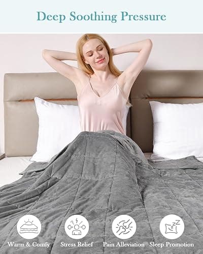 Topblan Weighted Blanket Twin Size 15lbs, Adult Weighted Blankets with Soft Warm Fabric for Sleeping and Calming, Adult Heavy Blanket for Sofa Bed, Grey, 48 x 72 inches thumbnail 5
