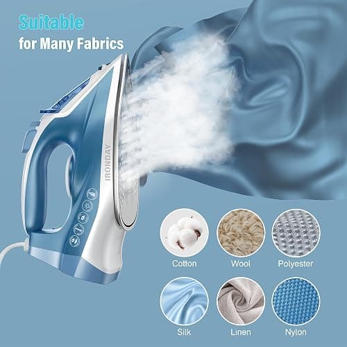 IRONDAY Steam Iron for Clothes Fast Heating, 1200W Iron with Non-Stick Ceramic Soleplate, Self-Cleaning, Burst of Steam, Spray Mist, 7.03oz Water Tank Ironing Clothes for Home, Blue thumbnail 6