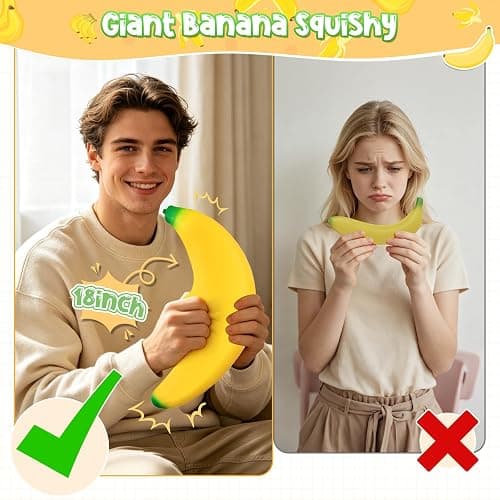 18In Giant Banana Squishy, Jumbo Squishy Banana Big Realistic Banana Moldable Soft Squeeze Large Slow Rising Stress Ball for Anxiety Stress Party Favor for Adults, Office Desk & Home thumbnail 3