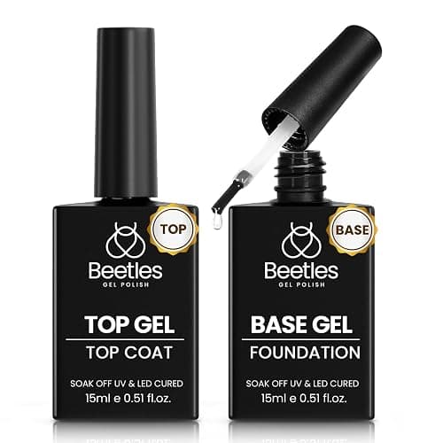 Beetles Gel Top Coat and Base Coat Set - 2Pcs 15ml Super Shiny and Long Lasting for Gel Nail Polish Soak Off LED Nail Lamp Fall Halloween Nail Art Design - Image 1