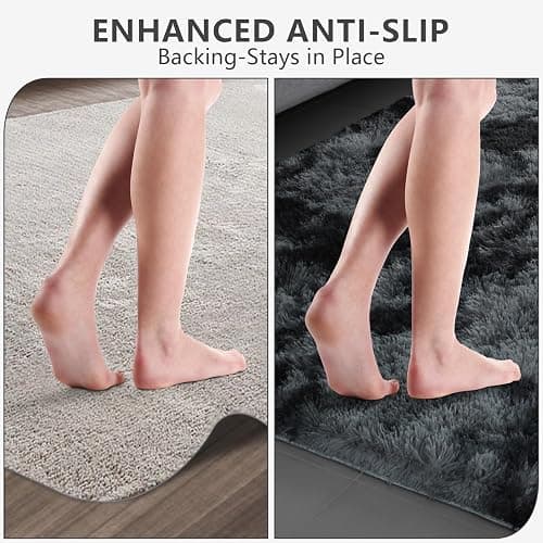 Shag Area Rugs for Bedroom Living Room,6X9 Ultra Soft Fluffy Area Rugs for Dorm, Indoor Carpet Nursery Rugs for Kids Room Home Decor, Black Grey thumbnail 5