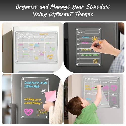 DIYMAG Magnetic Calendar for Refrigerator 2026 Fridge White Board Dry Erase Whiteboard Acrylic Magnet Clear Checklist Chalkboard Apartment Decor Monthly Wall Meal Planner 4 Pack with 6 Colors Markers thumbnail 6