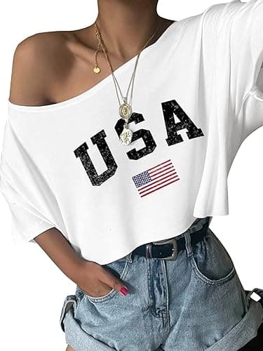 SOFIA'S CHOICE Women's Off Shoulder Crop Tops Loose Boat Neck Short Sleeve T Shirt - X-Small - White Usa thumbnail 3