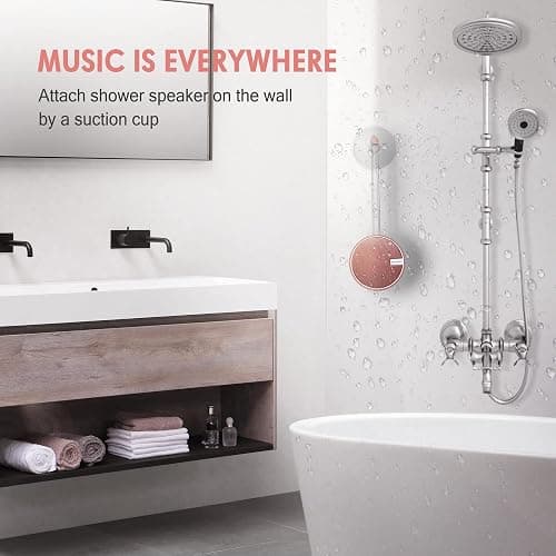 INSMY C12 IPX7 Waterproof Shower Bluetooth Speaker, Portable Small Speaker, Speakers Bluetooth Wireless Loud Clear Sound Support TF Card Suction Cup for Outdoor Kayak Canoe Beach Gift (Cashmere Pink) thumbnail 5