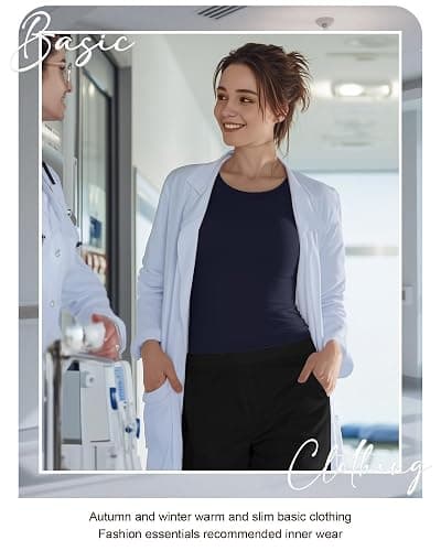 Xaatren 4 Pack Women's Underscrub Shirts Nurse Undershirts Long Sleeve Crewneck Slim Fit Tops Soft Stretchy Basic Tee thumbnail 5