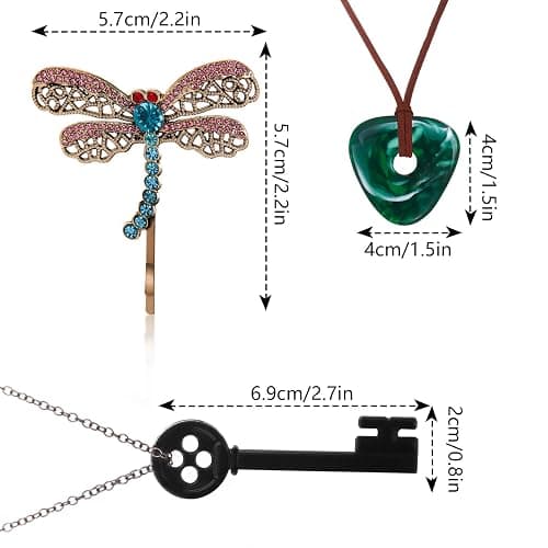 woxafo 3PCS Coraline Accessories Coraline Necklaces|Key Necklaces|Dragonfly Hair Clip for Women Men, Coraline Jewelry for Halloween Costume Cosplay Movie Props Dress Up thumbnail 2