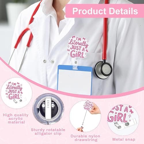 I’m Literally Just a Girl Badge Reel Retractable – Girl Quote ID Holder with 360° Swivel Clip, Durable Acrylic Badge Clip for Nurses, Office Staff, Teachers, Women thumbnail 6
