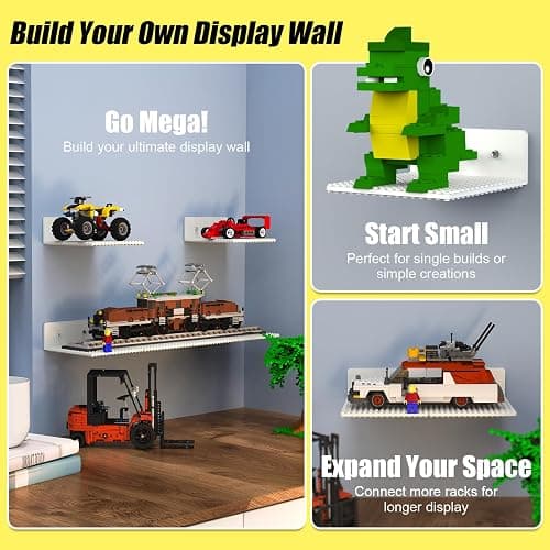BlissBox 6-Pack Floating Shelves for Wall Compatible with Lego Building Bricks, 5x5.5inch Dual‑Sided 16x17 Studs for Toy Brick Storage and Display, ABS Display Shelves for Room Decor, White thumbnail 4