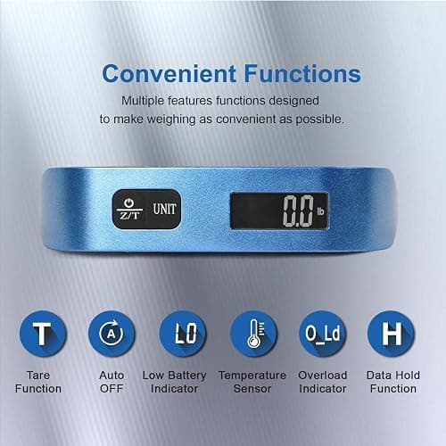 travel inspira Luggage Scale, Portable Digital Hanging Baggage Scale for Travel, Suitcase Weight Scale with Rubber Paint, 110 Pounds, Battery Included - Blue thumbnail 2