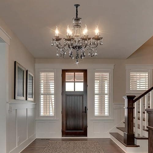 Luxurious Smoky Gray Crystal Chandelier for Living Room, Antique 6-Lights Teardrop Candle Chandelier Pendant Ceiling Lighting Fixture for Kitchen Dinner Party Closet Entryway of CRYSTOP thumbnail 7