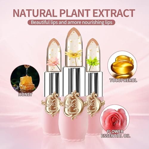 6 Pcs/Set Flower Jelly Lipstick Set Temperature Change Moisturizer Long Lasting Nutritious Balm Magic Color Change Lip Gloss (Color Changing Lipstick Set B) thumbnail 3