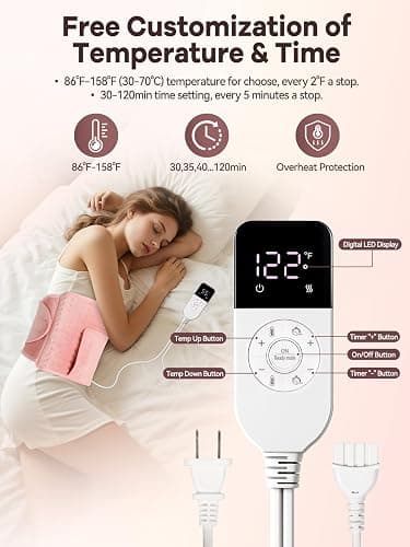 51" Heating Pad for Period Cramps Built with Hand Warmer Pocket, Controller Pocket & 9.84ft/3M Extra-Long Cord, Adj. Temp Timer Auto Shut Off Wrap Around Heated Pad for Women Back Abdomen Pain Relief thumbnail 3