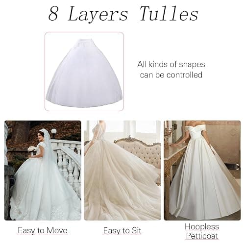 MeiLiMiYu Hoopless Petticoat Crinoline Underskirt Skirt 8 Layers Floor Length Ball Gown Petticoat Underskirt Slip for Wedding thumbnail 5