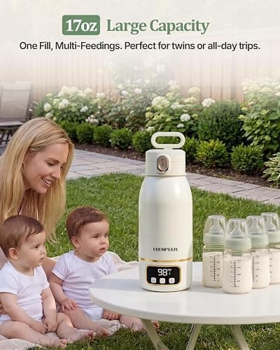 Portable Bottle Warmer for Travel, Heats for Breastmilk & Formula & Water | Precise Temp Control 2X Faster Heating 17 OZ Milk Warmer On the Go Long Battery Life Leak-Proof for Travel & Home Baby Gift thumbnail 4