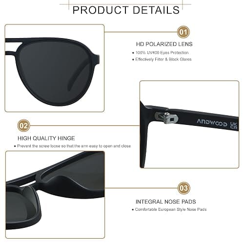 ANDWOOD Retro Polarized Aviator Sunglasses for Women Men Classic 70s Vintage Trendy Square Aviators thumbnail 3