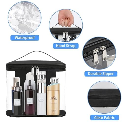 Heavy Duty Leak Proof Clear Travel Bags for Toiletries, Transparent Makeup Cosmetic Bag with Zipper and Handle (Large, Black) thumbnail 5