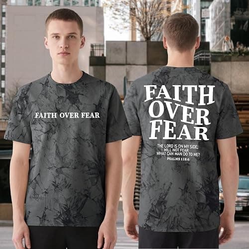 BANGELY Faith Over Fear Shirt Men Graphic Shirts Oversized Workout Gym Jesus Christian Religious Tees Short Sleeve Tops thumbnail 2