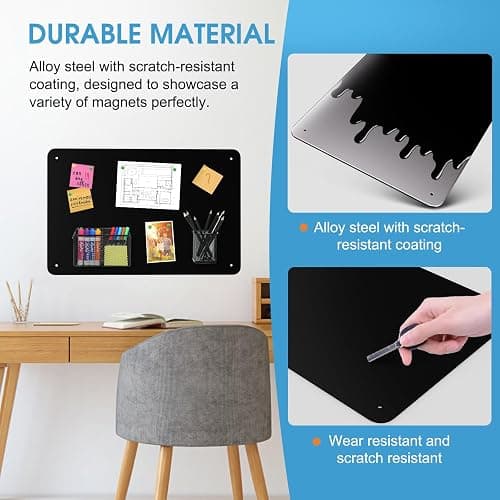 MaxGear Magnetic Board for Wall 17.5" x 11.4" Black Metal Magnet Board | Magnetic Bulletin Board Travel Wall Metal Board For Magnets Display Notes, Photos, and More, With Dual Lock Tape and Screws thumbnail 4
