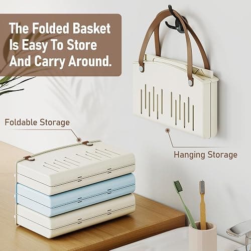 Delamu Portable Shower Basket Caddy with Double Handle Foldable Dry Wet Separation Design 11.0 × 7.1 × 6.5in, Travel, Camping, Gym, College Bathroom Tote, White, Ideal Christmas Gifts for Girls thumbnail 4