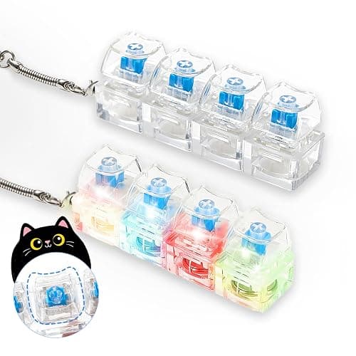 2 Pcs Keyboard Fidget Toy for Adult, Cat Shape Clicker Keyboard Fidget Keychain with LED Lights, White 4-in-1 Loud Stress Relief Fidget Keyboard for Anxiety Decompression (White) - Image 1