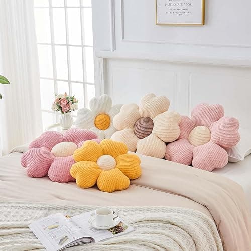 Kcvvcr Flower Throw Pillow, Cute Flower Shaped Pillow Decorative Throw Pillow for Bed Couch, Soft Daisy Pillows Floor Seating Cushion Cushions (14.9 Inch Light Pink) thumbnail 6