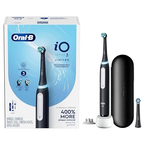 Oral-B iO Deep Clean Rechargeable Electric Powered Toothbrush, Black with iO Series 3 Limited, 2 Brush Heads and Travel Case - Pressure Sensor to Protect Gums - 3 Cleaning Settings - 2 Minute Timer thumbnail 9