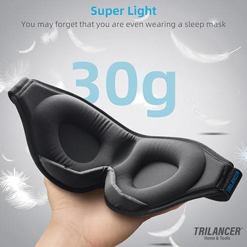 2025 Innovative Sleep Mask for Men and Women, Trilancer 3D 100% Light Blocking Design, Comfortable Eye mask, Blackout Blindfold for Sleeping, Nap, Meditation, Travel, with Earplugs (Black) thumbnail 6