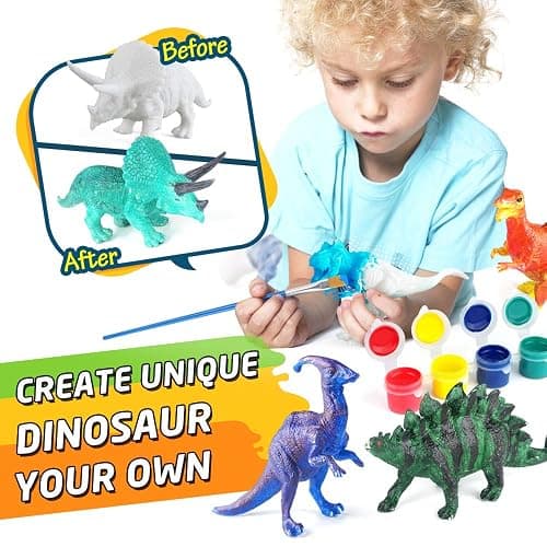 BAODLON Kids Arts Crafts Set Dinosaur Toy Painting Kit - 10 Dinosaur Figurines, Decorate Your Dinosaurs, Create a Dino World Painting Toys Gifts for 5, 6, 7, 8 Year Old Boys Kids Girls Toddlers thumbnail 4