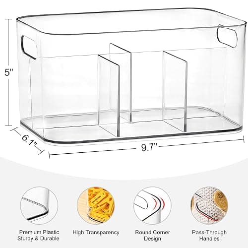 5-Compartment Clear Plastic Bin - Divided Art Supplies, Cosmetic Makeup Caddy Organizer - Multiuse Storage Container for Vanity, Bathroom, Kitchen, Office, Craft, Shower, Cleaning Items, (1 Pack) thumbnail 3