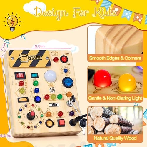RichBoy Montessori Toy Busy Board for 1-3 Year Old Toddlers, 37-in-1 Sensory Toy with 24 LED Lights, Educational Travel Toy for Airplane Car Rides, First Birthday for Boys Girls (6.7" x 5.3") thumbnail 4
