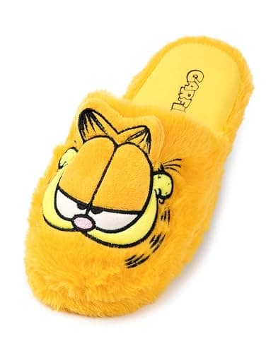 Garfield Fluffy Yellow Slippers | Unisex Animated Tabby Cat House Sliders | Soft Slip-On Footwear for Adults - 9-10 Women/8-9 Men - Image 1