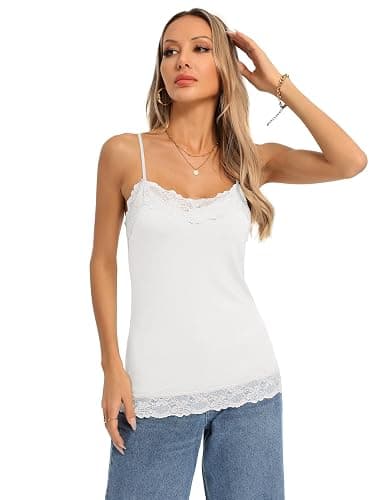 Kate Kasin Women's Adjustable Spaghetti Strap Lace Trim Cami Tunic Tank Top 3PACK thumbnail 6