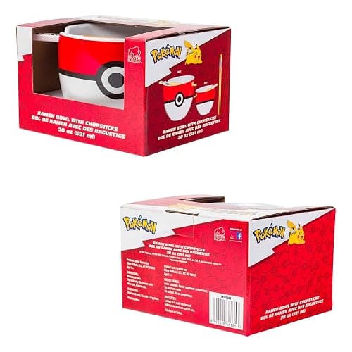 Silver Buffalo Pokemon Pokeball Ceramic Ramen Noodle Bowl with Chopsticks, Microwave Safe, 20 Ounces thumbnail 4