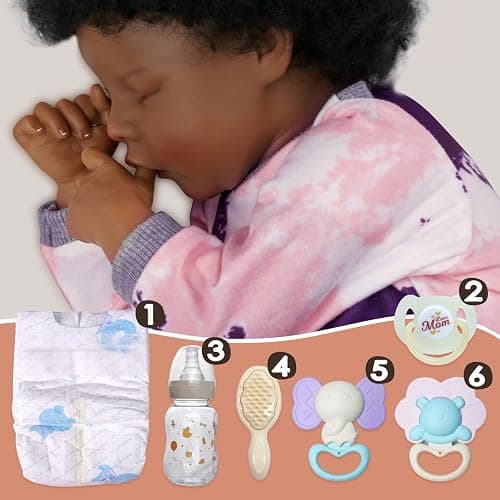 BABESIDE Lifelike Reborn Baby Dolls Black - 17-Inch Baby-Soft Body & Curls Realistic-Newborn Baby Doll African American Real Life Baby Dolls Cloth Body w/Gift Box for Kids thumbnail 7