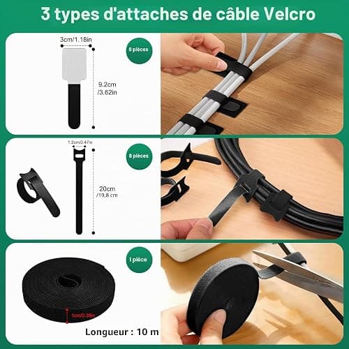 Samulee 157 Cable Management avec 5 Supports de Câble en Silicone, 15 Clips de Cable Autocollants, 100 Serre-câble, 20 Serre-câbles Autocollants, 17 Serre-câbles Auto-agrippants thumbnail 4