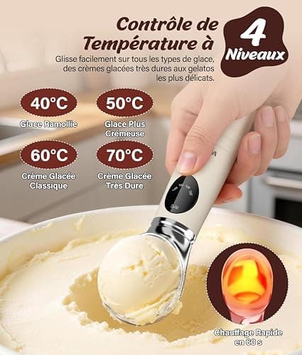 WADEO Cuillère à Crème Glacée Chauffante, Cuillère à Boule Glace Électrique | avec Écran LED, 4 niveaux Chaleur 40-70°C & Étanche IP67, 2500 mAh, Prélever Facilement Glace Dure, Lavable au lave-vaissel thumbnail 2