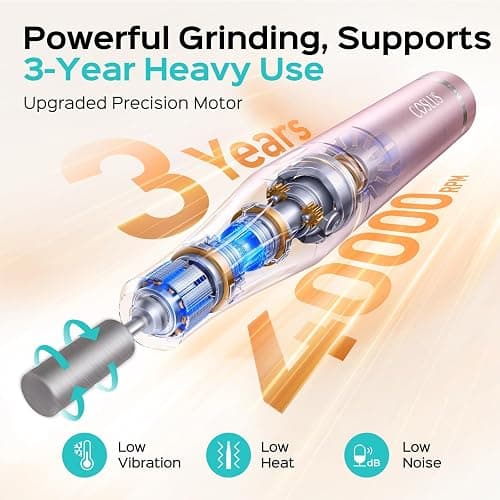 COSLUS E51 Professional Nail Drill Portable Long-Lasting Electric Nail File | Rechargeable, 40000 RPM, Effective for Acrylic Gel Polishing Removing, Easy for Beginner Women, Home DIY & Salon, Pink thumbnail 3