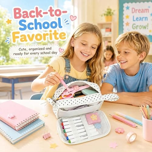 Bluboon Big Capacity Pencil Case Pencil Pouch Pen Case School Supplies Cute Pencil Box Pencil Bag for Teen Girls Boys Women Man (Black dots - White) thumbnail 2