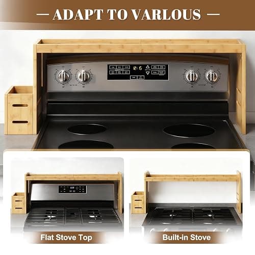 BESLCEID 31-inch bamboo stove rack for above the hob, kitchen bamboo spice rack, supports up to 50 pounds. Bamboo stove rack for storing spices and kitchen utensils. (Wood colour) thumbnail 6