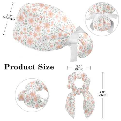 Scrub Caps Women with Button,Adjustable Surgical Caps with Ponytail Pouch,Working Cap with Bow Hair Scrunchy thumbnail 2