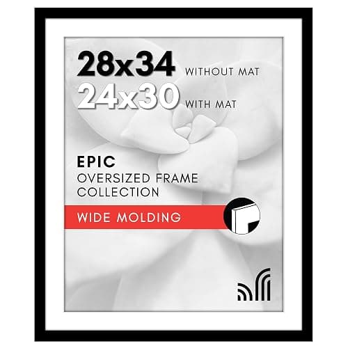 Americanflat 28x34 Poster Frame - Matted to 24x30 - Engineered Wood - Black | Polished plexiglass front, hangs vertical or horizontal, sawtooth hangers included, secure turn-tab backing - Image 1