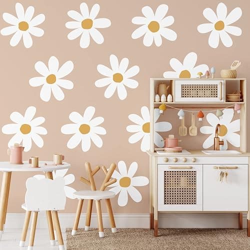 TaoBary 12 Sheet Daisy Wall Sticker Decal Removable Cute Daisy Bedroom Room Decor Flower Wall Sticker Pink White Flower Decal Wallpaper Peel and Stick for Nursery Home(White, Yellow,Vintage Style) thumbnail 5