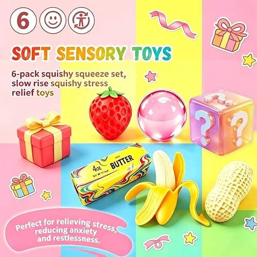 Squishy Toy Pack, Sensory Stress Relief Fidget Toys, Slow Rising TPR, 6 Pack Fun Food Squishy Set, Gifts for Kids and Adults, Birthday Party Favors, Classroom Prizes, Office Desk Decor thumbnail 6