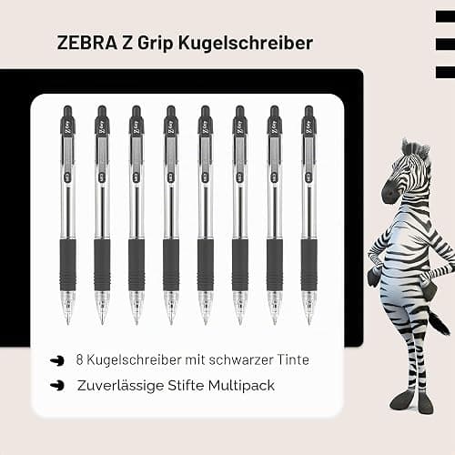 Zebra Pen Z Grip schwarze Kugelschreiber mit Taschenclip, 8 Stück, einziehbare schwarze Tinte, zuverlässiger schwarzer Kugelschreiber, Multipack für den täglichen Gebrauch, 8 Stück thumbnail 2