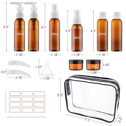 Cosywell Travel Size Bottles for Toiletries 13 Pack TSA Approved Toiletry Bottles Leak Proof Travel Kit for Women Men TSA Clear Toiletry Bag Shampoo Lotion Skincare Cosmetic Container（Brown） thumbnail 2