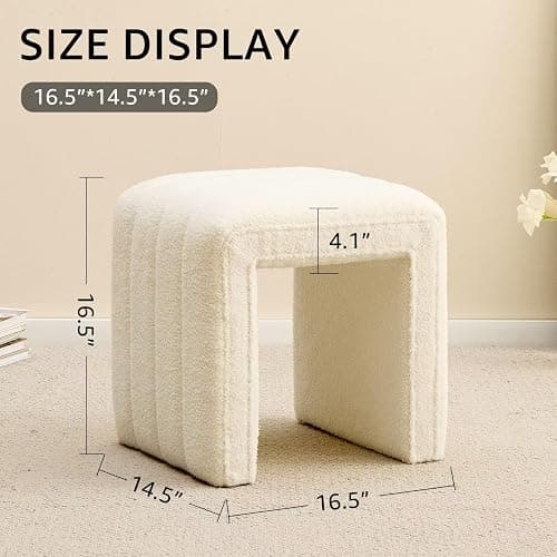 Wimarsbon Vanity Stool Chair, Modern Teddy Velvet Ottoman Footrest, Sofa Bench Footstool Extra Seat, Home Decor for Makeup Room, Living Room, Entryway, Office (White) thumbnail 3