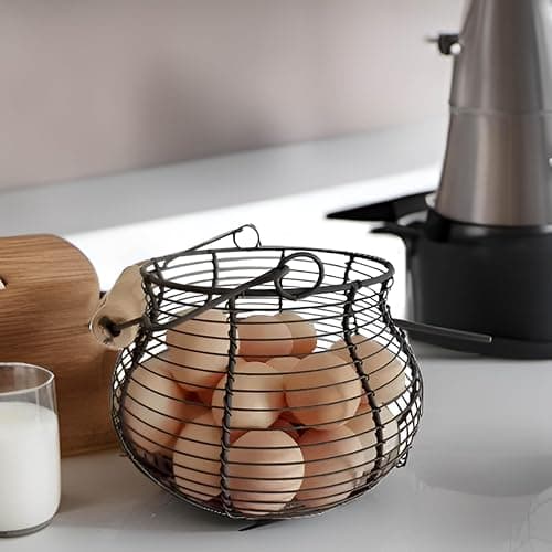 LINCOUNTRY. Farmhouse Wire Egg Baskets for Gathering Fresh Egg With Handle, Round Metal Chicken Basket Collecting Fresh Egg Holder, Vintage Style for Countertop Kitchen thumbnail 8