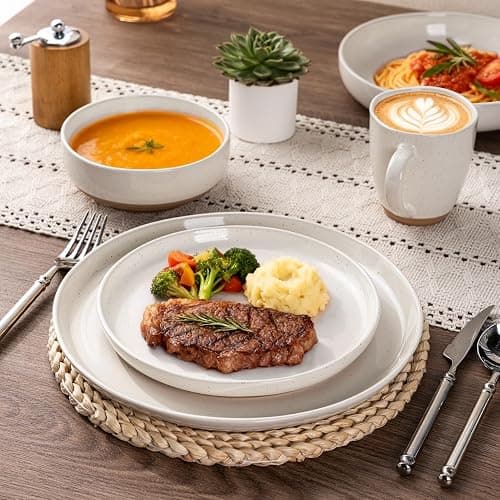 AmorArc Ceramic Dinnerware Sets, Handpainted Plates and Bowls Set with Rustic Terracotta Underside, Scratch Resistant Stoneware Dishes Set, Dishwasher & Microwave Safe thumbnail 5