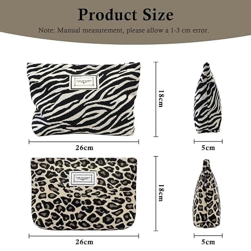Sunolkie 2 Pack Makeup Bag for Women, Travel Cosmetic Pouch with Zebra Print & Leopard Print Design, Zipper Beauty Case, Toiletry Makeup Organizer for Women & Girls thumbnail 3