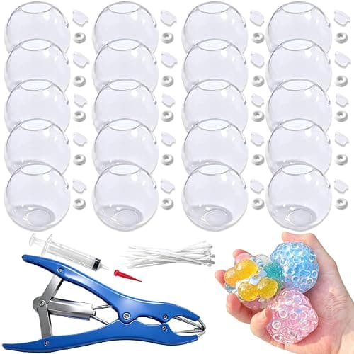 20pcs DIY Squishy Stress Ball Making Kit – Blank Skins with Air Pump & Expander Tool, Make Your Own Transparent Fidget Pressure Balls for Adults - Image 1